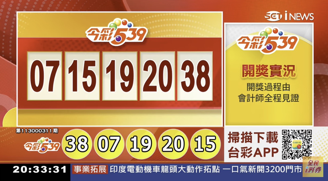 💰113年12月27日 今彩５３９開獎號碼💰第113000311期《今彩539中獎號碼》