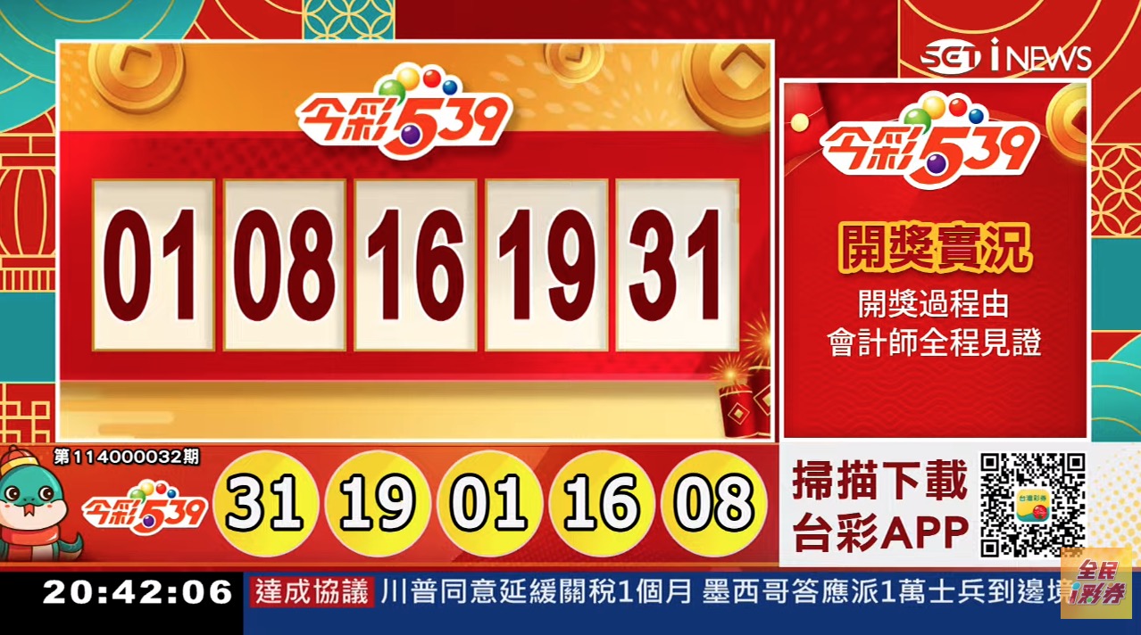 💰114年2月4日 今彩５３９開獎號碼💰第114000032期《今彩539中獎號碼》