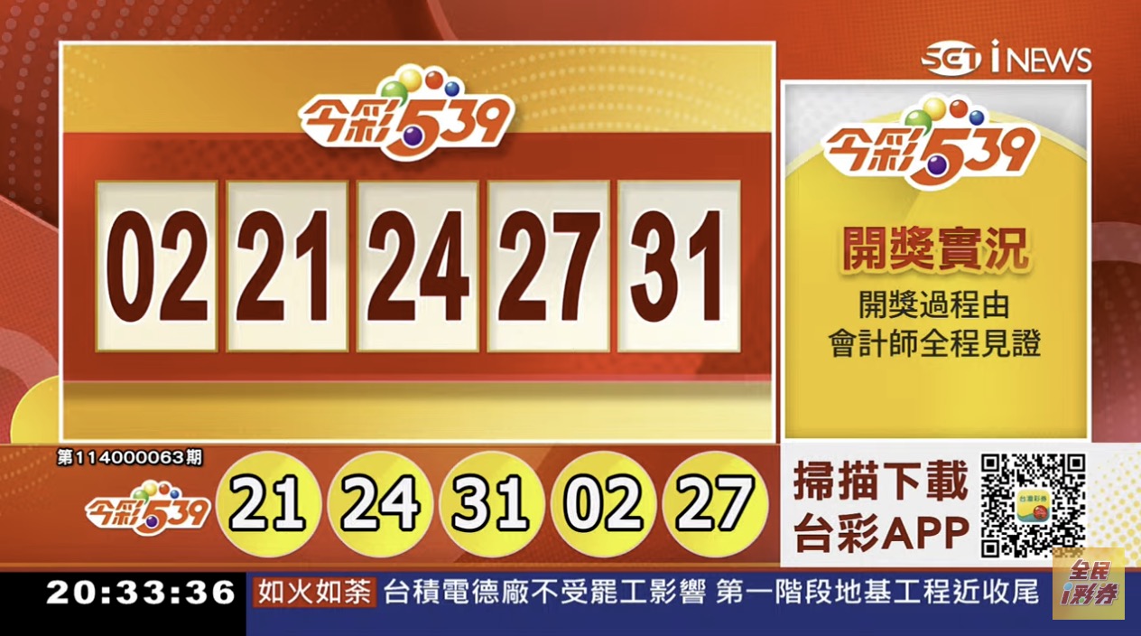 💰114年3月11日 今彩５３９開獎號碼💰第114000063期《今彩539中獎號碼》