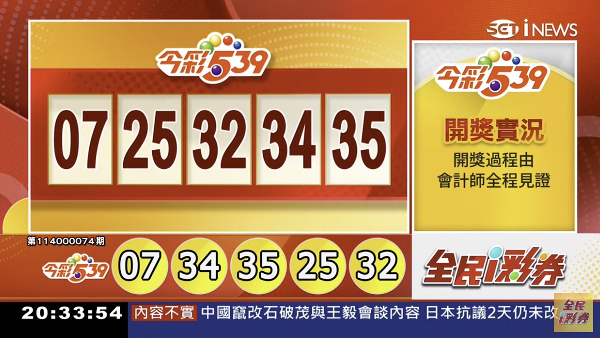 💰114年3月24日 今彩５３９開獎號碼💰第114000074期《今彩539中獎號碼》