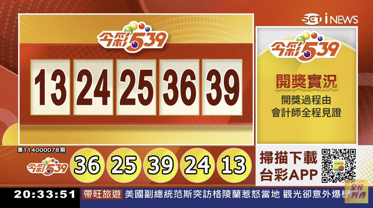 💰114年3月28日 今彩５３９開獎號碼💰第114000078期《今彩539中獎號碼》