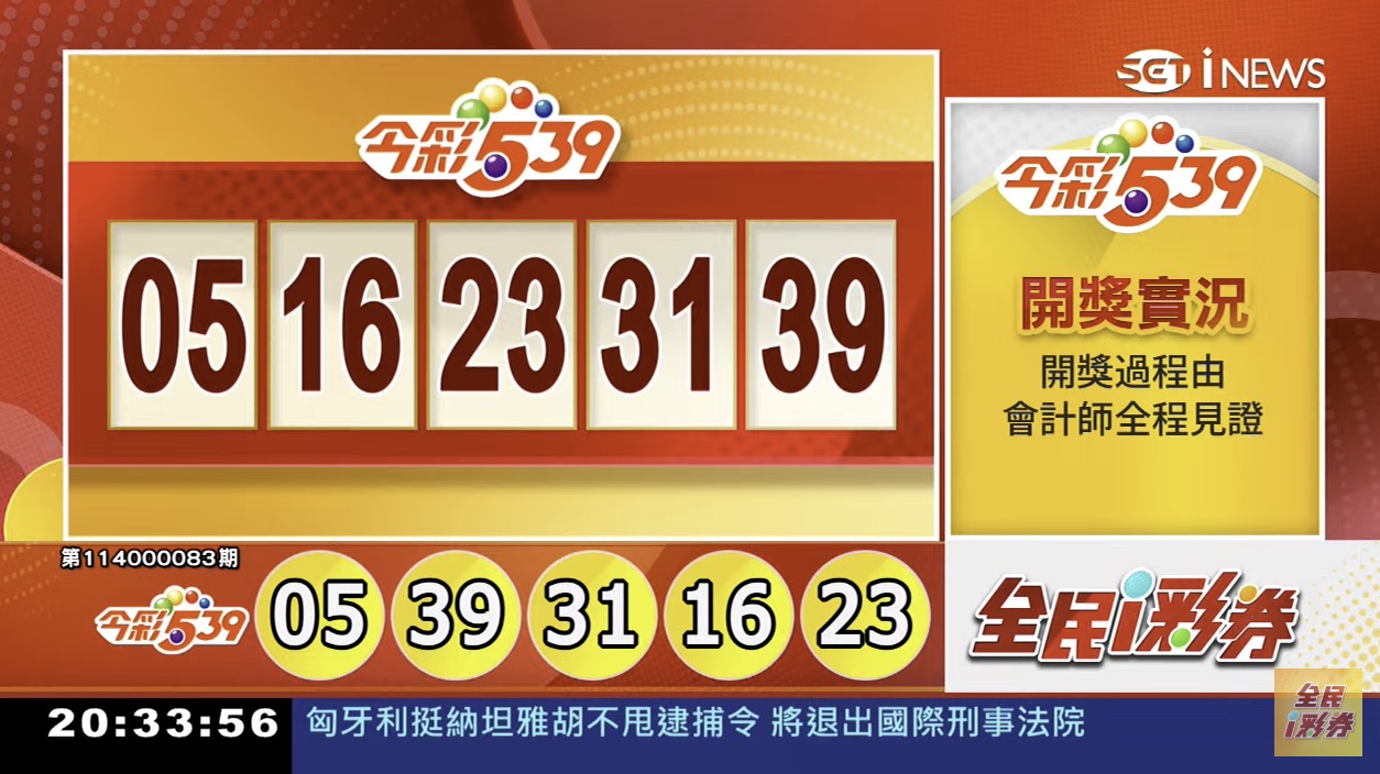 💰114年4月3日 今彩５３９開獎號碼💰第114000083期《今彩539中獎號碼》