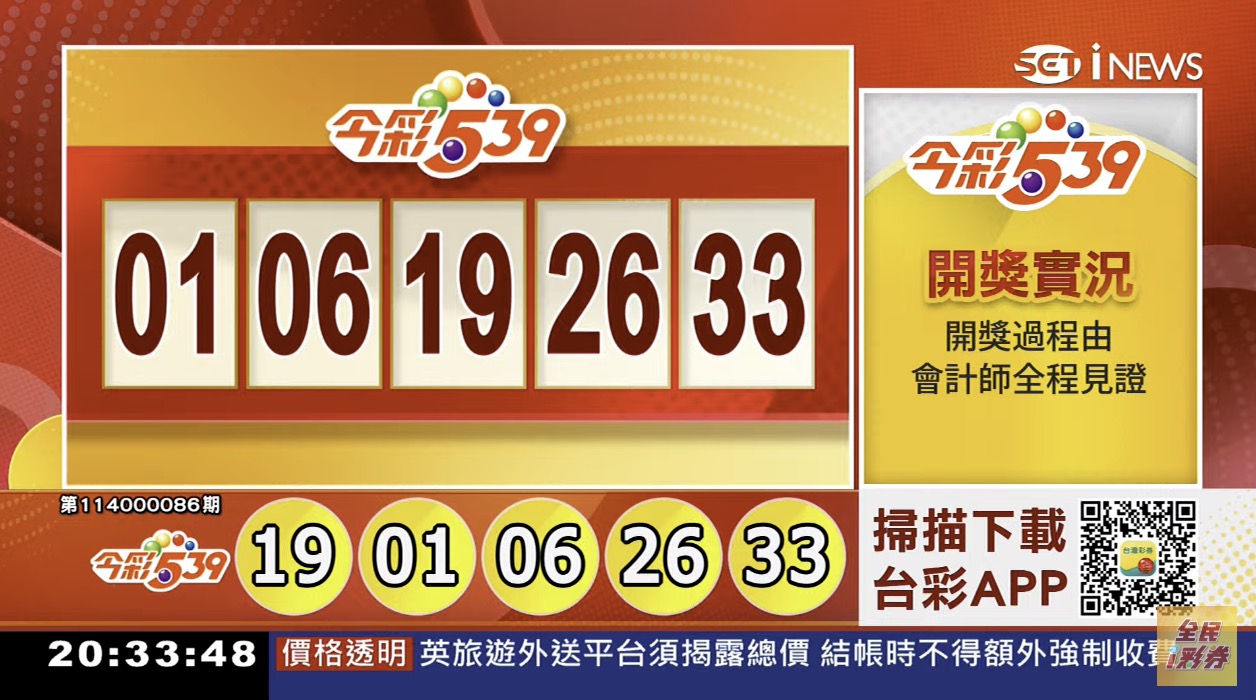 💰114年4月7日 今彩５３９開獎號碼💰第114000086期《今彩539中獎號碼》