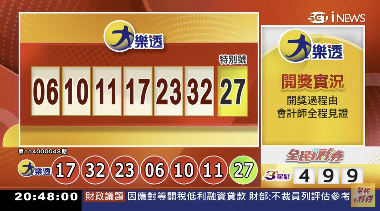 💰114年4月11日大樂透開獎號碼💰第114000043期《大樂透中獎號碼》