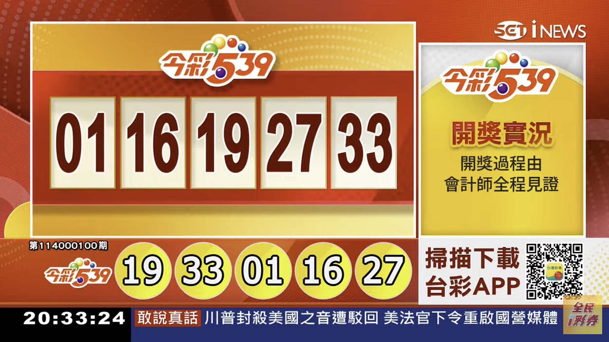 💰114年4月23日 今彩５３９開獎號碼💰第114000100期《今彩539中獎號碼》