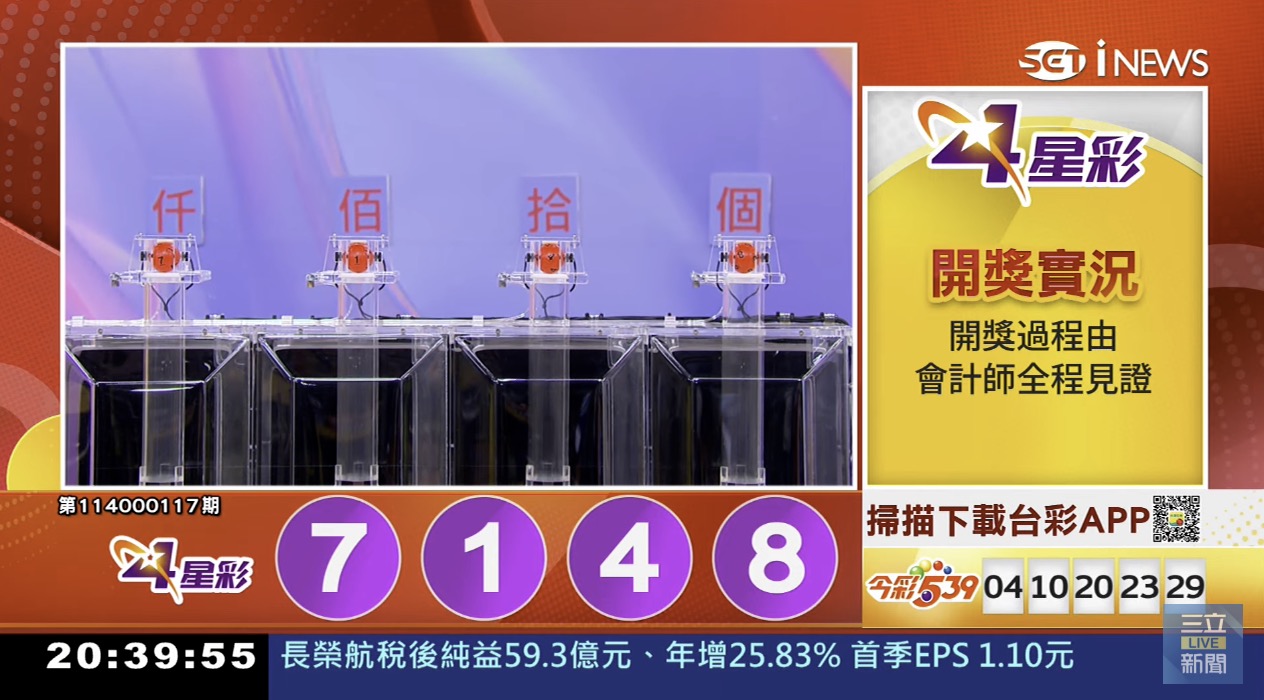 💰114年5月13日 4星彩開獎號碼💰第114000117期《4星彩中獎號碼》